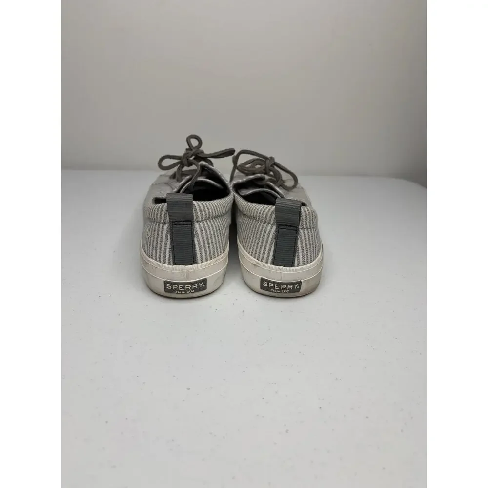 Sperry Crest Vibe Sneakers Women Sz 11 Gray White Stripe Coastal Preppy Neutral